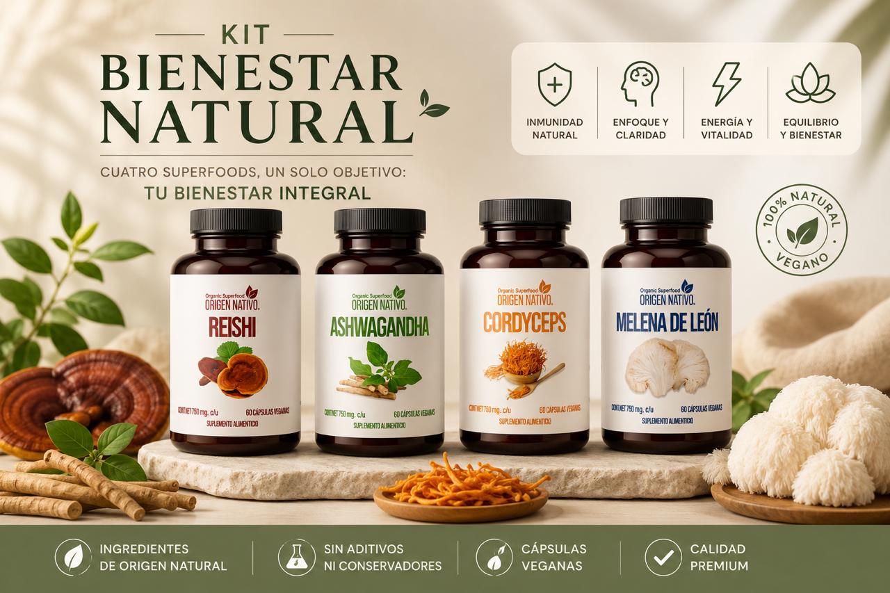 Kit Bienestar | Ashwagandha + Reishi + Cordyceps + Melena de León